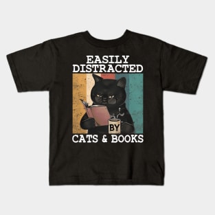 EASILY DISTRACTED BY CATS & BOOKS Kids T-Shirt